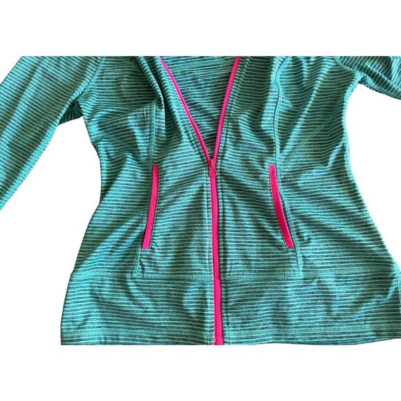 Lukka Jacket Teal Blue Striped Zip Up Hoodie Lightweight Womens Size M - Picture 6 of 15